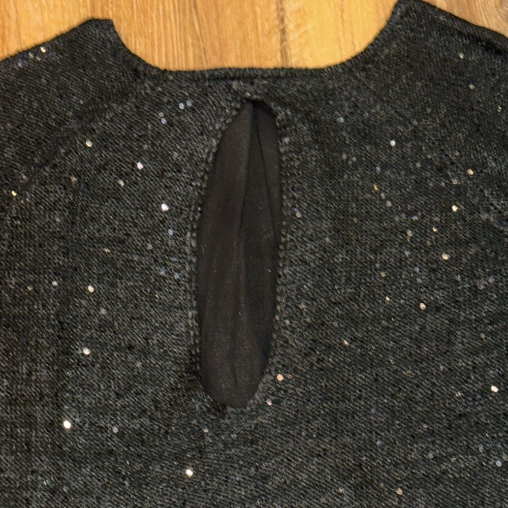 Katsumi Anthropologie Black Shimmer Sequin Sweater w/Keyhole Back (Size: M) - Picture 6 of 10